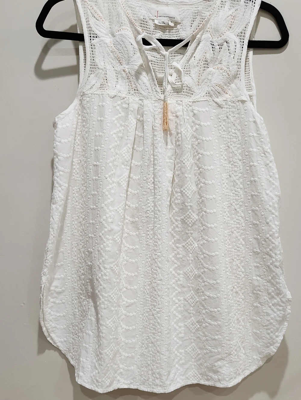 Anthropologie Women's Cream Embroidered Cover-Up Tunic - Beach Swimwear Size S